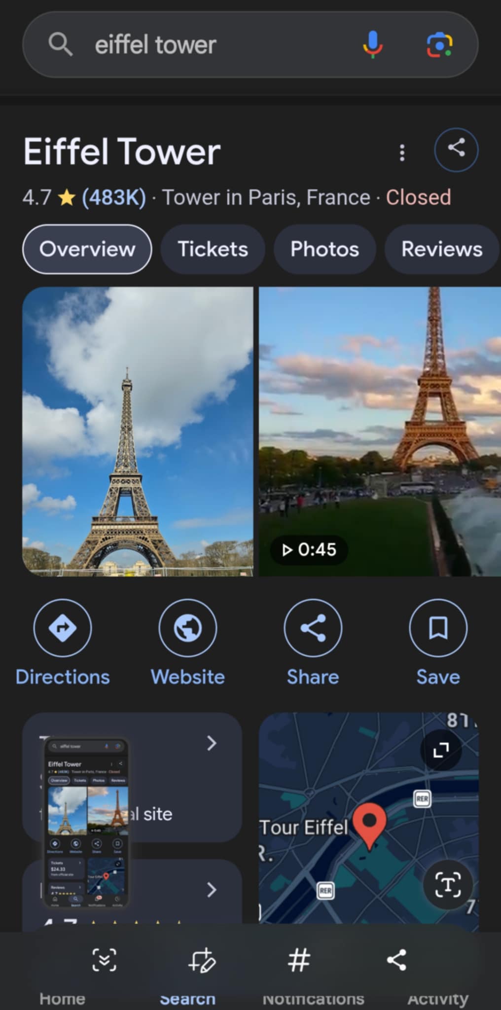 Android screenshot preview showing the Share button in the bottom-right corner
