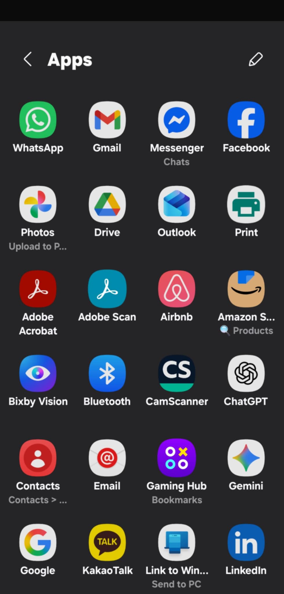 Android app list showing Mongee available as a share target