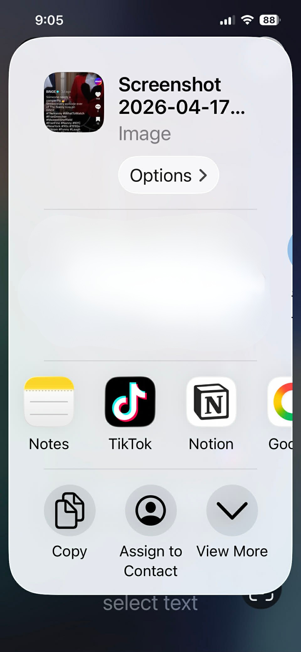 iPhone share sheet after scrolling across the app row toward the More option