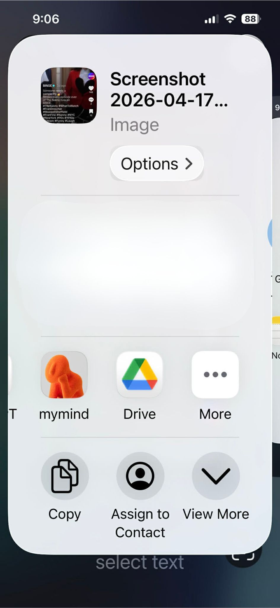 iPhone share sheet showing the More option ready to open app selection