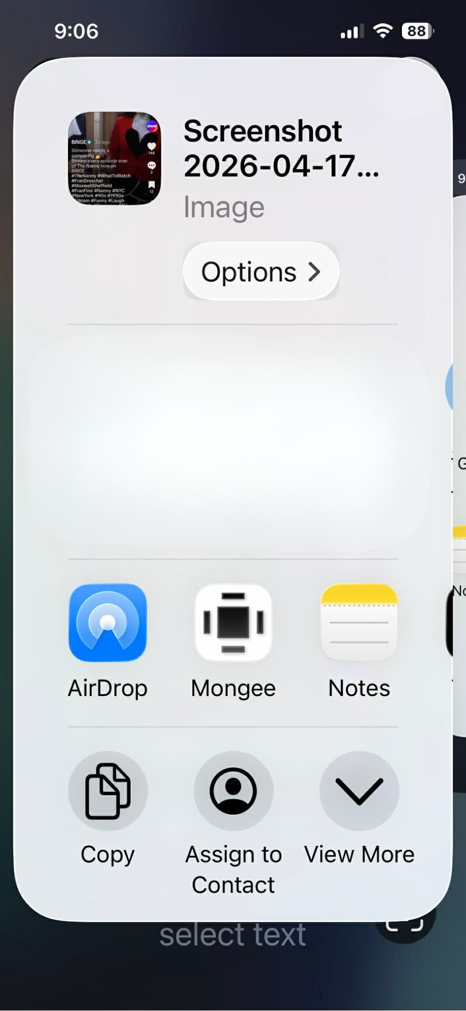 iPhone share sheet with Mongee visible as a direct share target