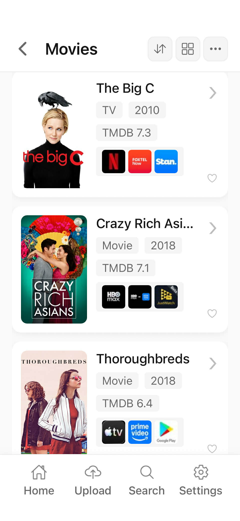Mongee app showing organised collections
