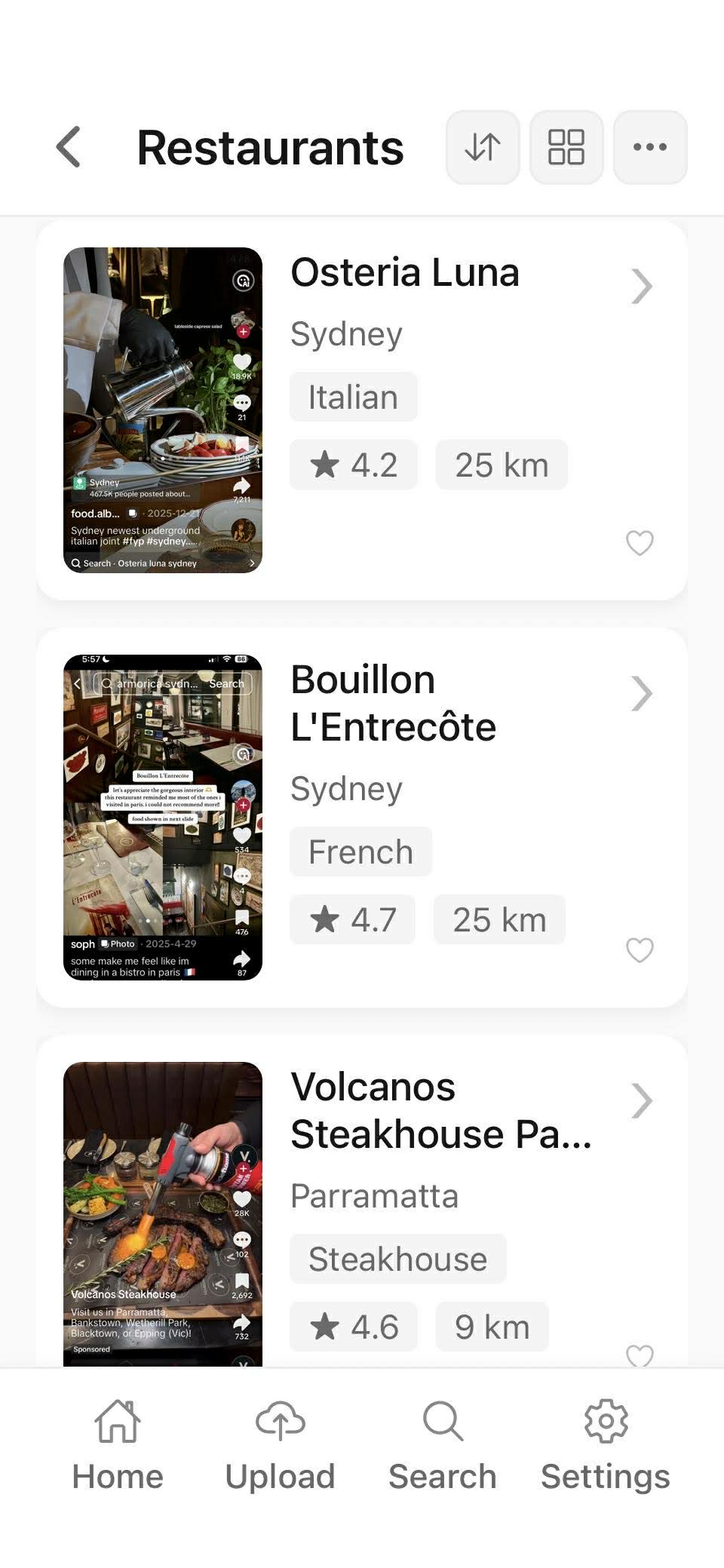 Mongee restaurant list with suburbs and distance