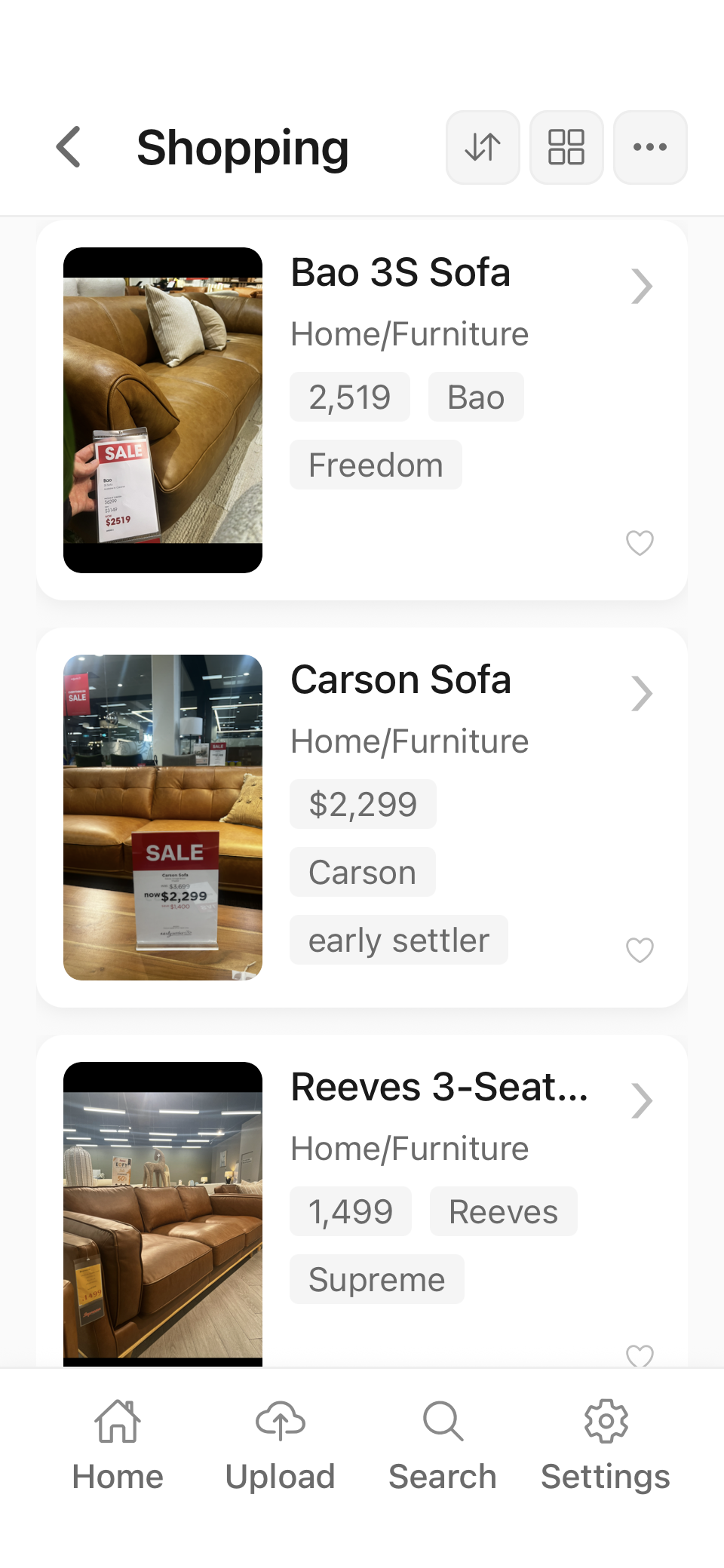 An ungrouped Shopping collection containing sofas and other products